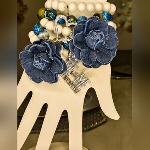 Blue and White Beaded Bracelet with Heart Charm